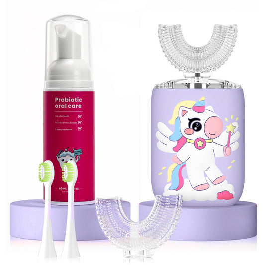 ELOTAME Kids electric U-shaped toothbrush purple front view