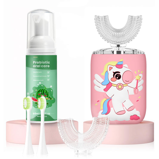 ELOTAME Kids Electric U-shaped Toothbrush Unicorn Pink - front view