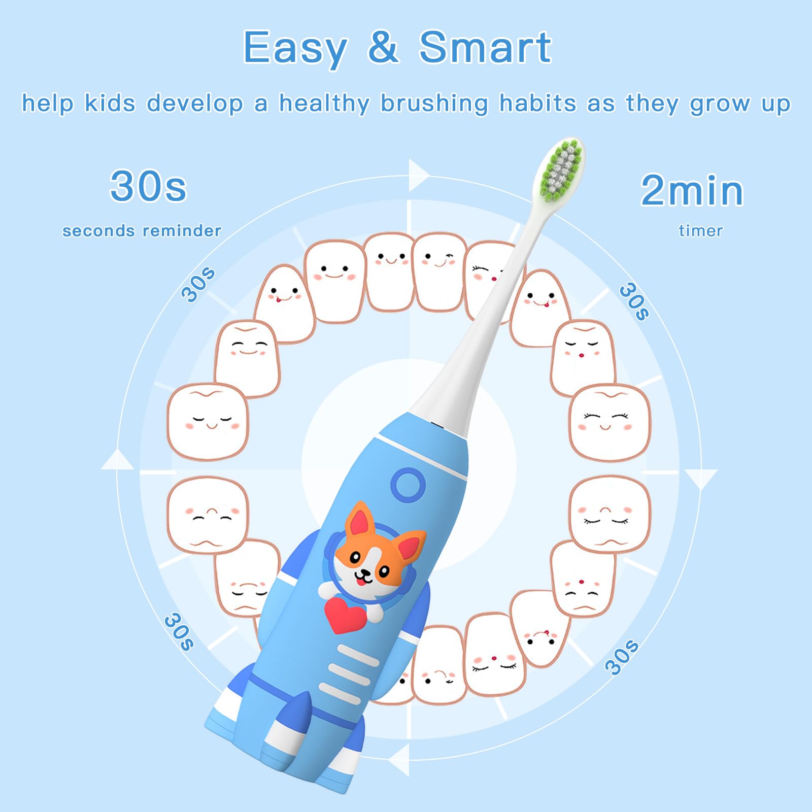 Six brushing modes on kid's electric toothbrush