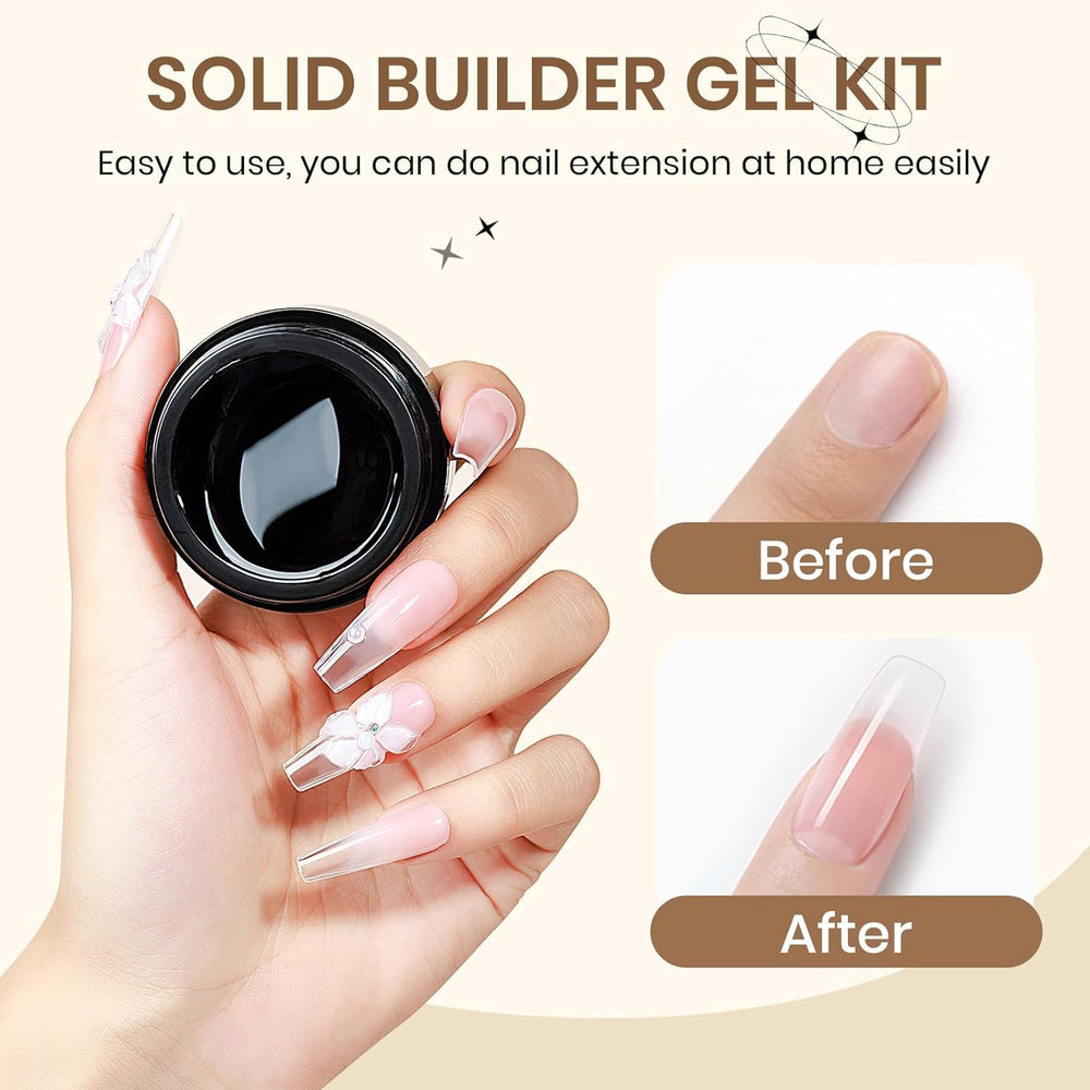 Elova Builder Gel UV lamp cured use showing quick setting and strong hold