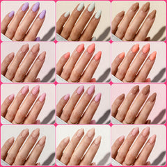 ELSAGIRL glossy jelly nude milky white almond nails for everyday wear.
