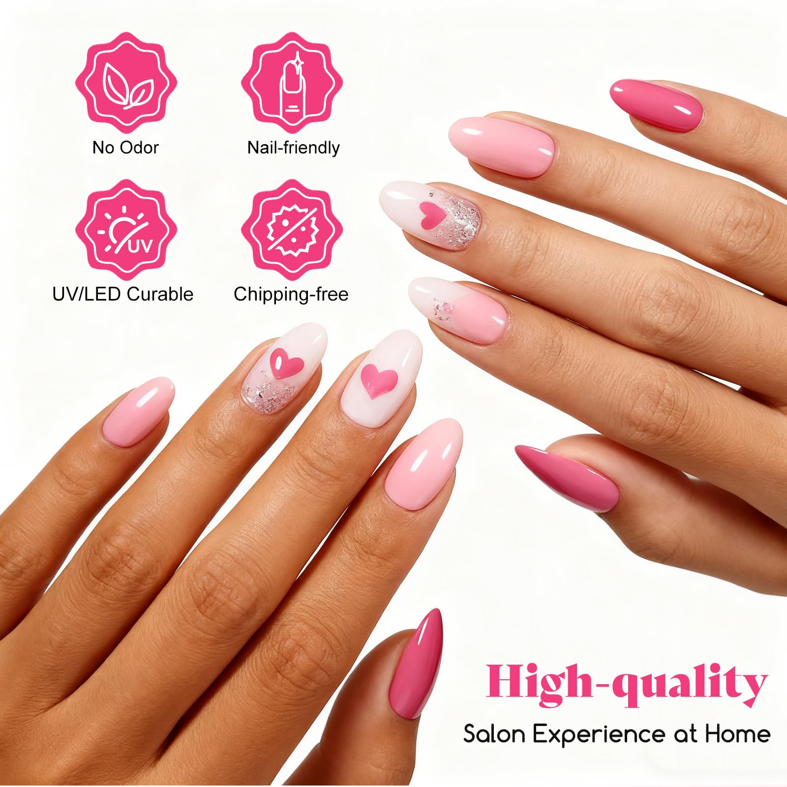 ELSAGIRL natural-looking short almond tips for balanced, elegant nails.