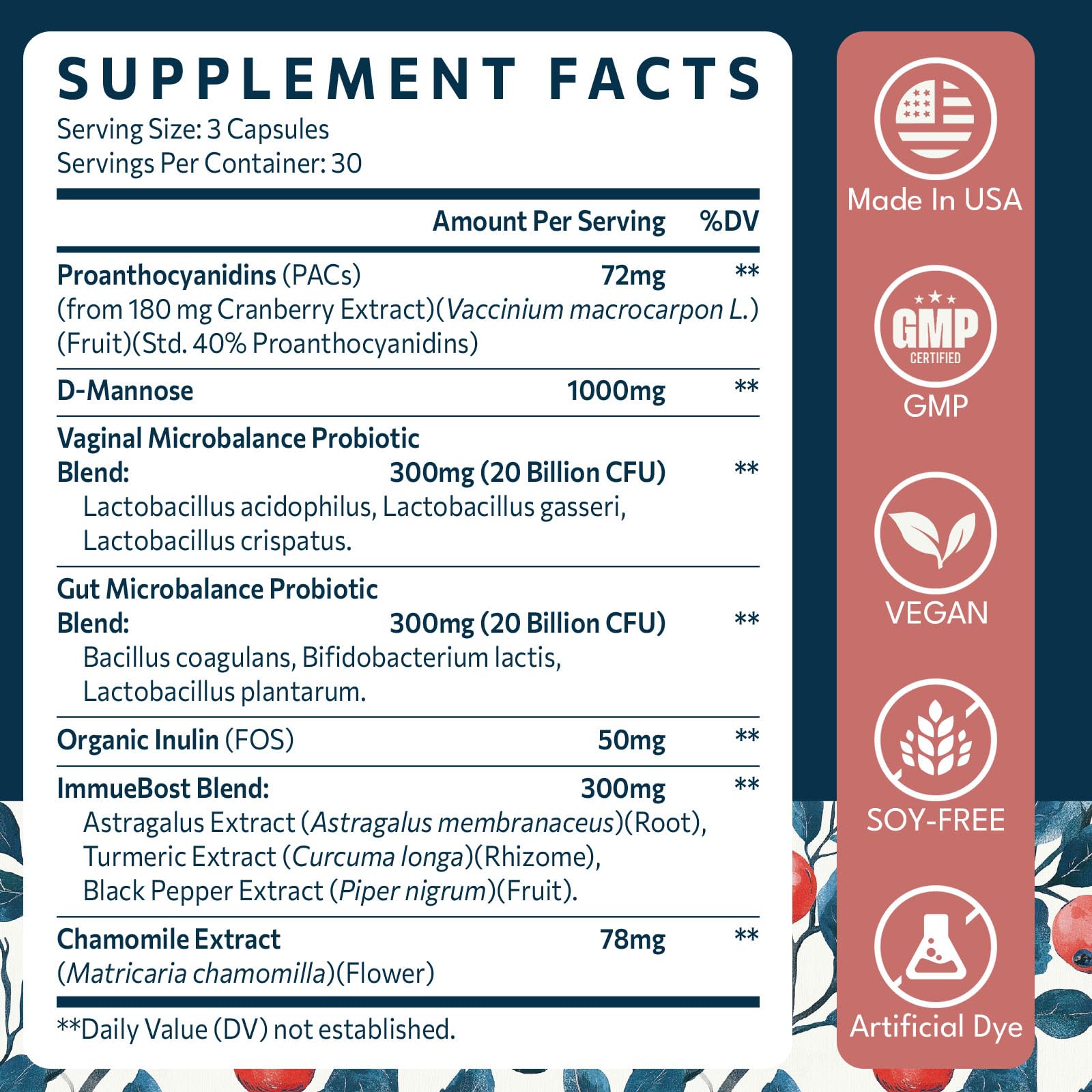 Nutrition facts and dosage information on bottle label