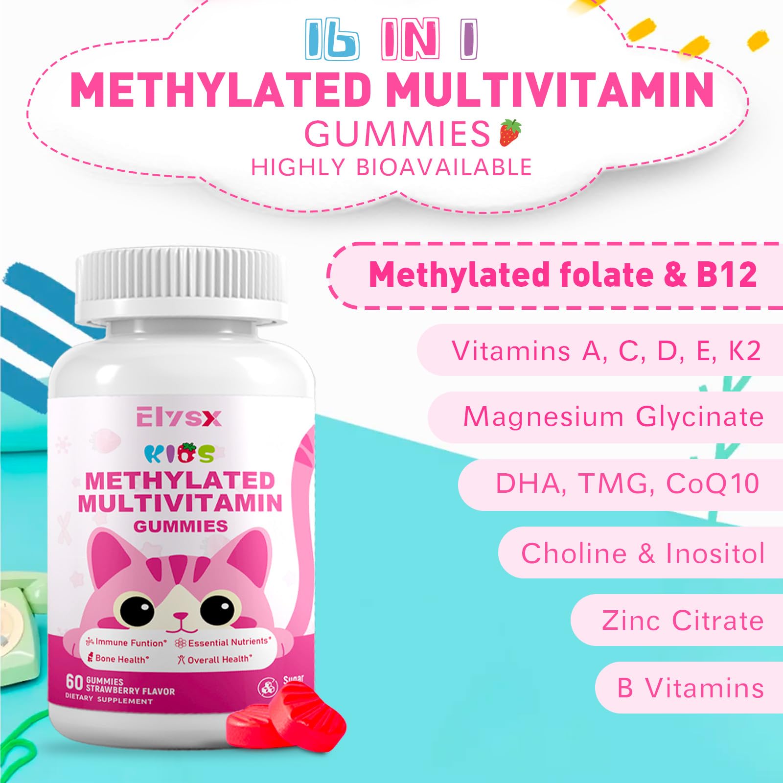 Strawberry-flavored methylated multivitamin gummies