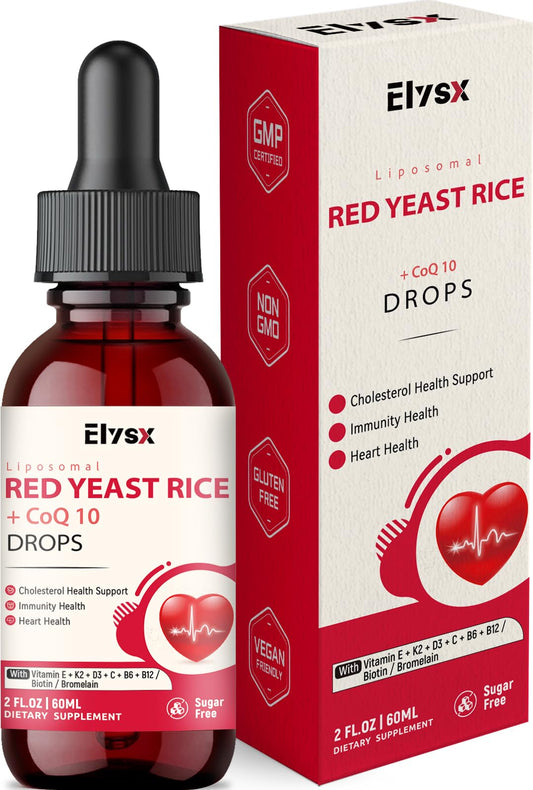 Bottle of Elysx Liposomal Red Yeast Rice Drops with 30 servings