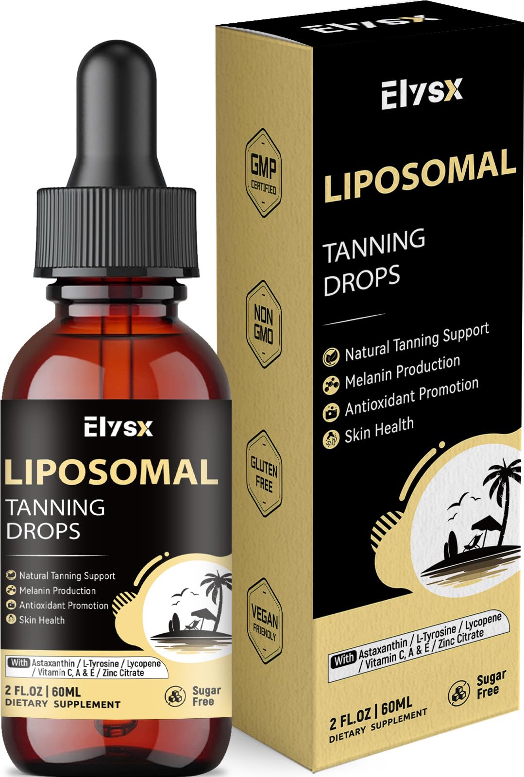 Elysx Liposomal Tanning Drops bottle with lemon flavor