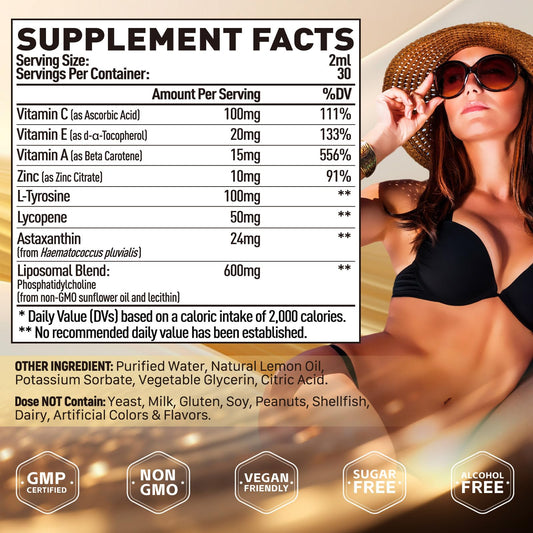 Glass with poured Elysx liposomal tanning drops