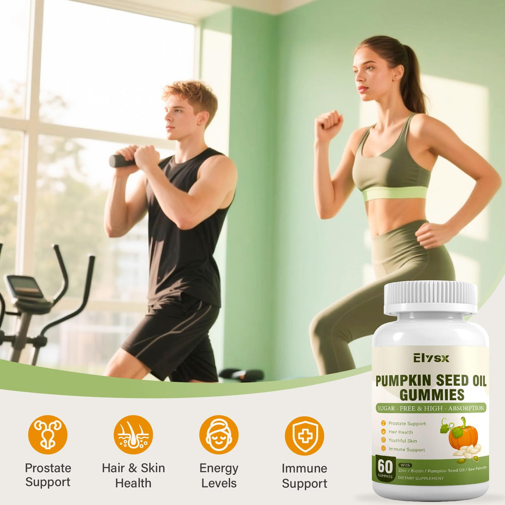 Product packaging for Elysx pumpkin seed oil gummies with saw palmetto