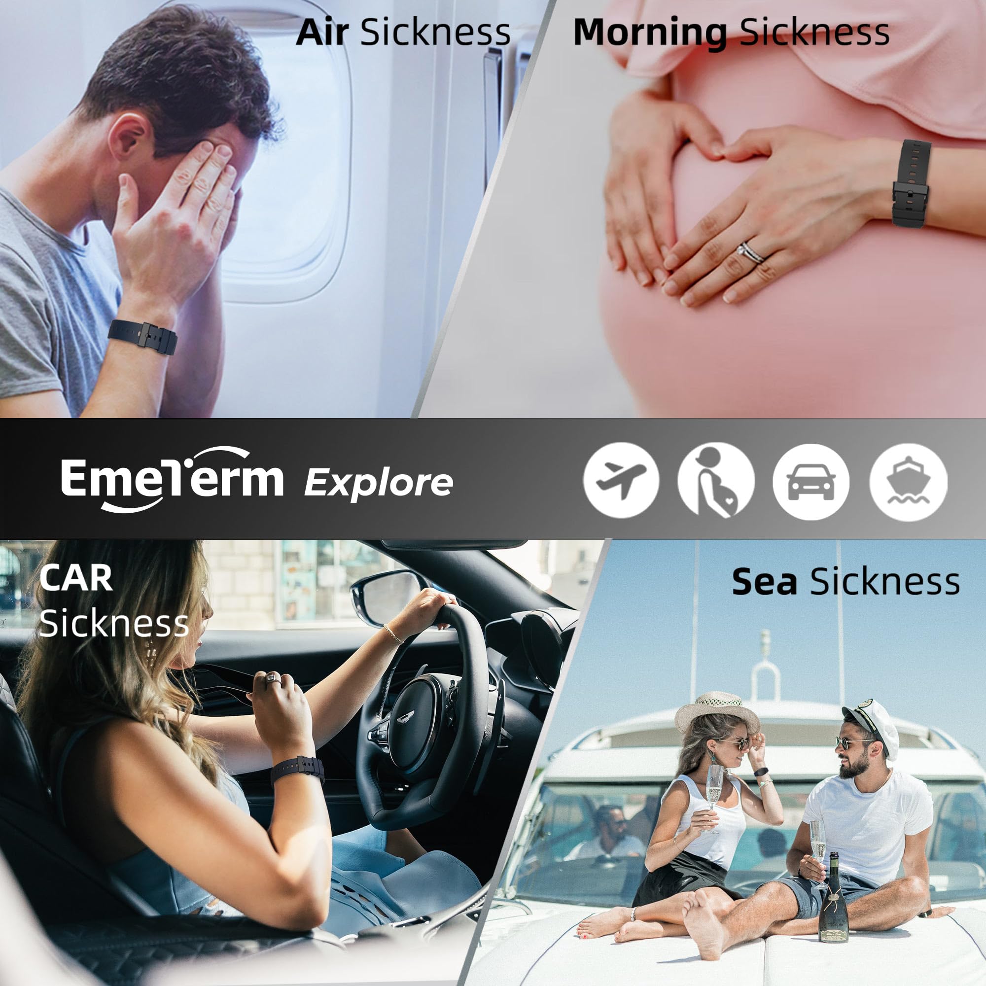 EmeTerm Explore packaging contents with wipes and gel for travel readiness