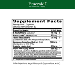 Close-up of supplement facts highlighting Setria L-Glutathione and CoQ10