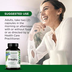 Emerald Labs B-Healthy bottle on cupboard suggesting convenient daily supplementation.