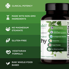 Emerald Labs B-Healthy vegan symbol confirms plant-based, allergen-free formulation.
