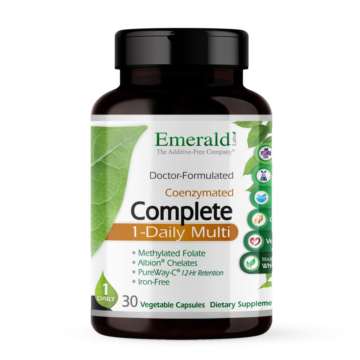 Emerald Labs Complete 1-Daily Multivitamin bottle with 30 vegetable capsules
