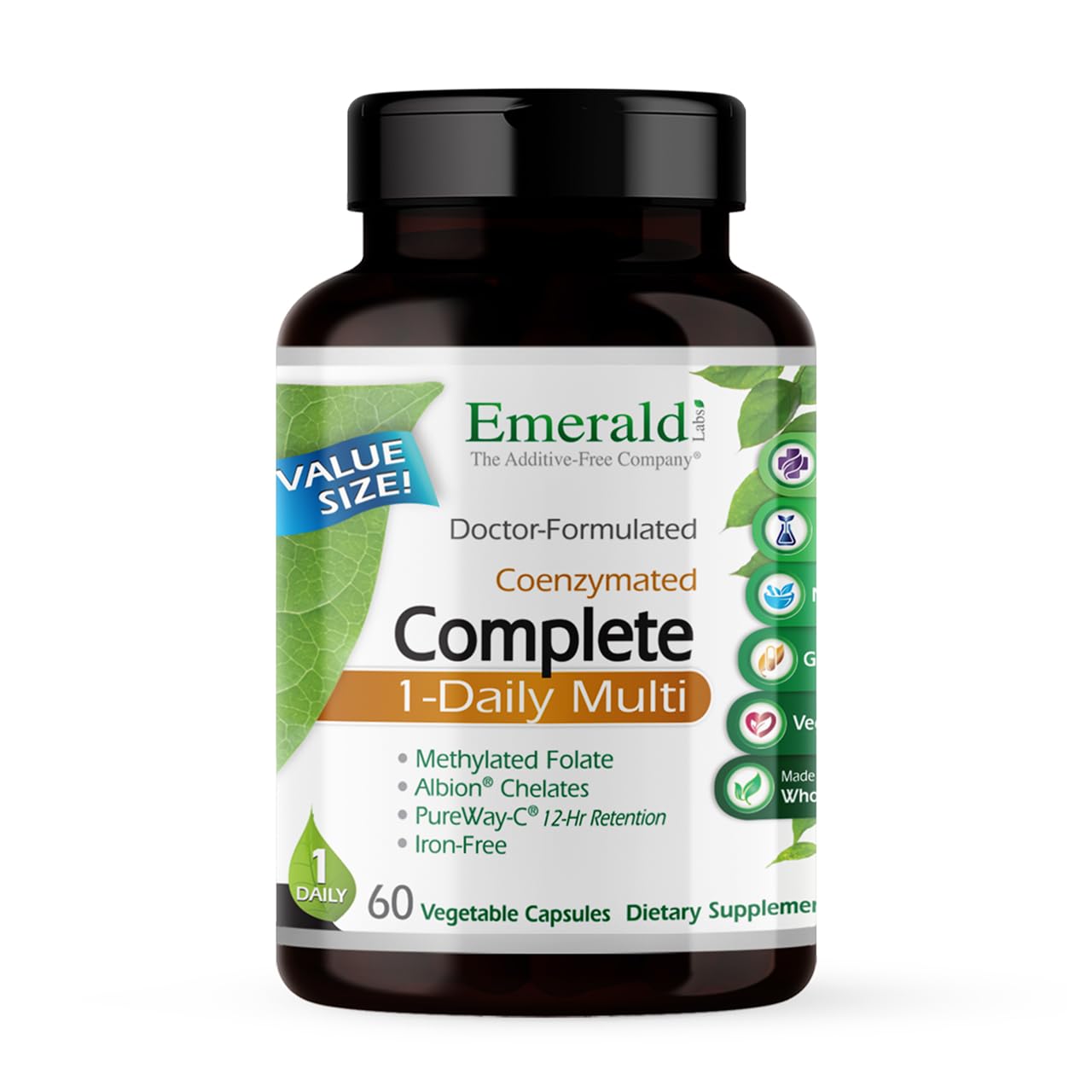 Front view of EMERALD LABS Complete 1-Daily Multivitamin bottle