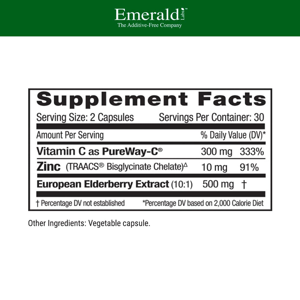 European elderberry extract capsules (500mg) shown