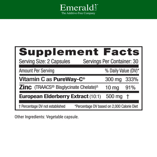 European elderberry extract capsules (500mg) shown