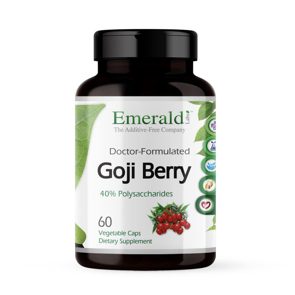 Emerald Labs Goji Berry capsules bottle on a white background