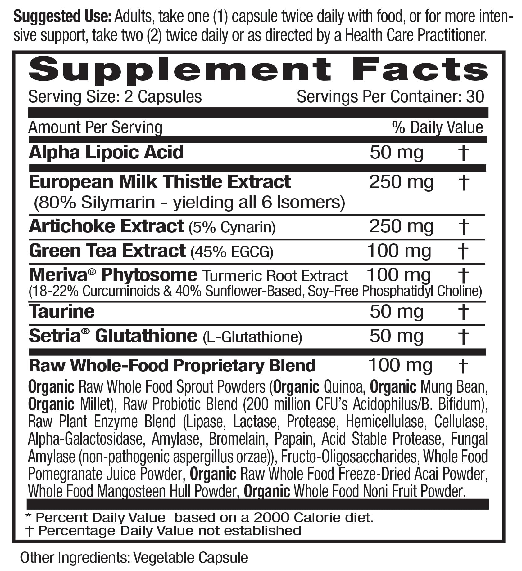 Liver Health bottle label highlighting European Milk Thistle extract