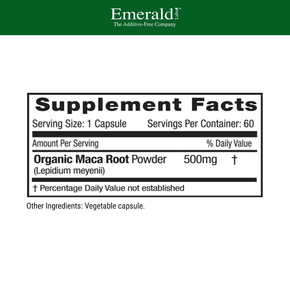60 vegan maca root capsules in blister packaging