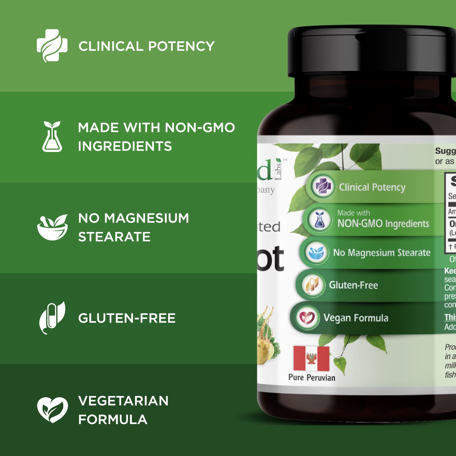 Natural energy concept with Maca root imagery