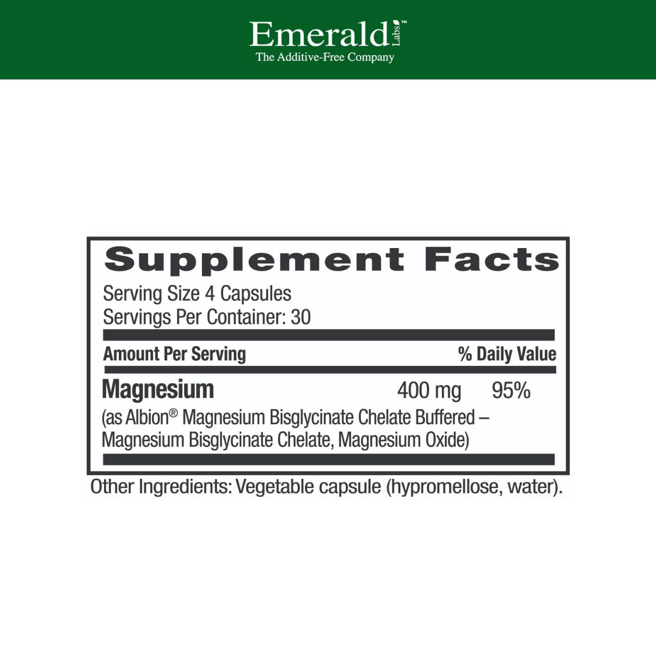 Albion chelated magnesium bisglycinate 400mg label close-up