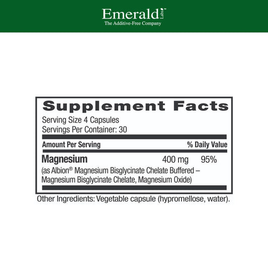 Albion chelated magnesium bisglycinate 400mg label close-up