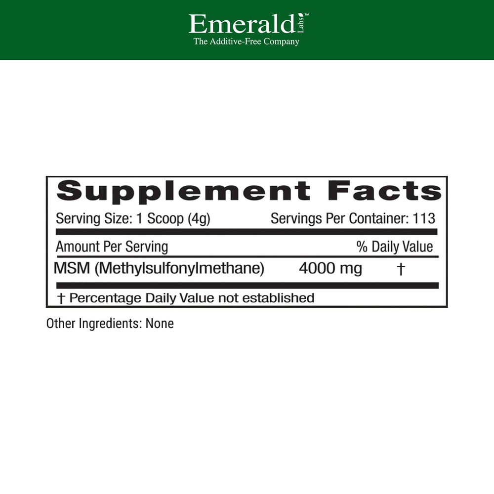 Serving size and per-pack information for MSM powder