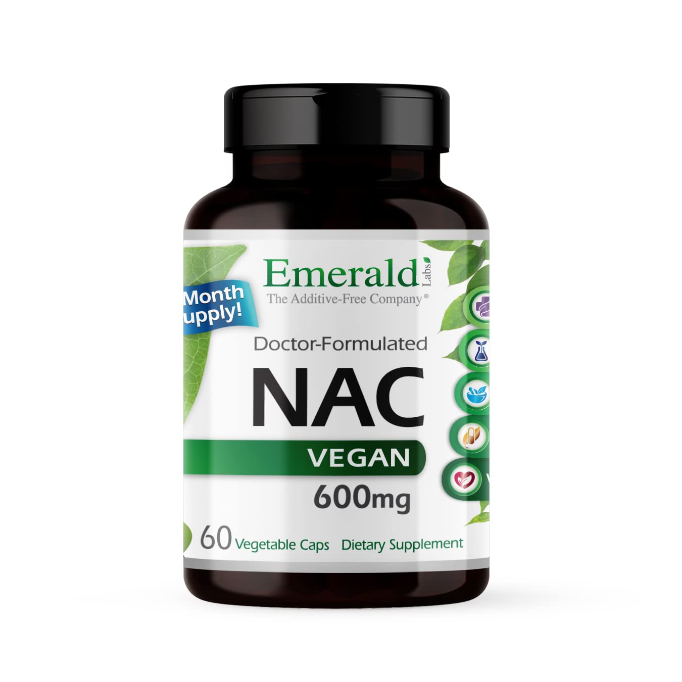 Emerald Labs NAC 600mg bottle with 60 vegan capsules