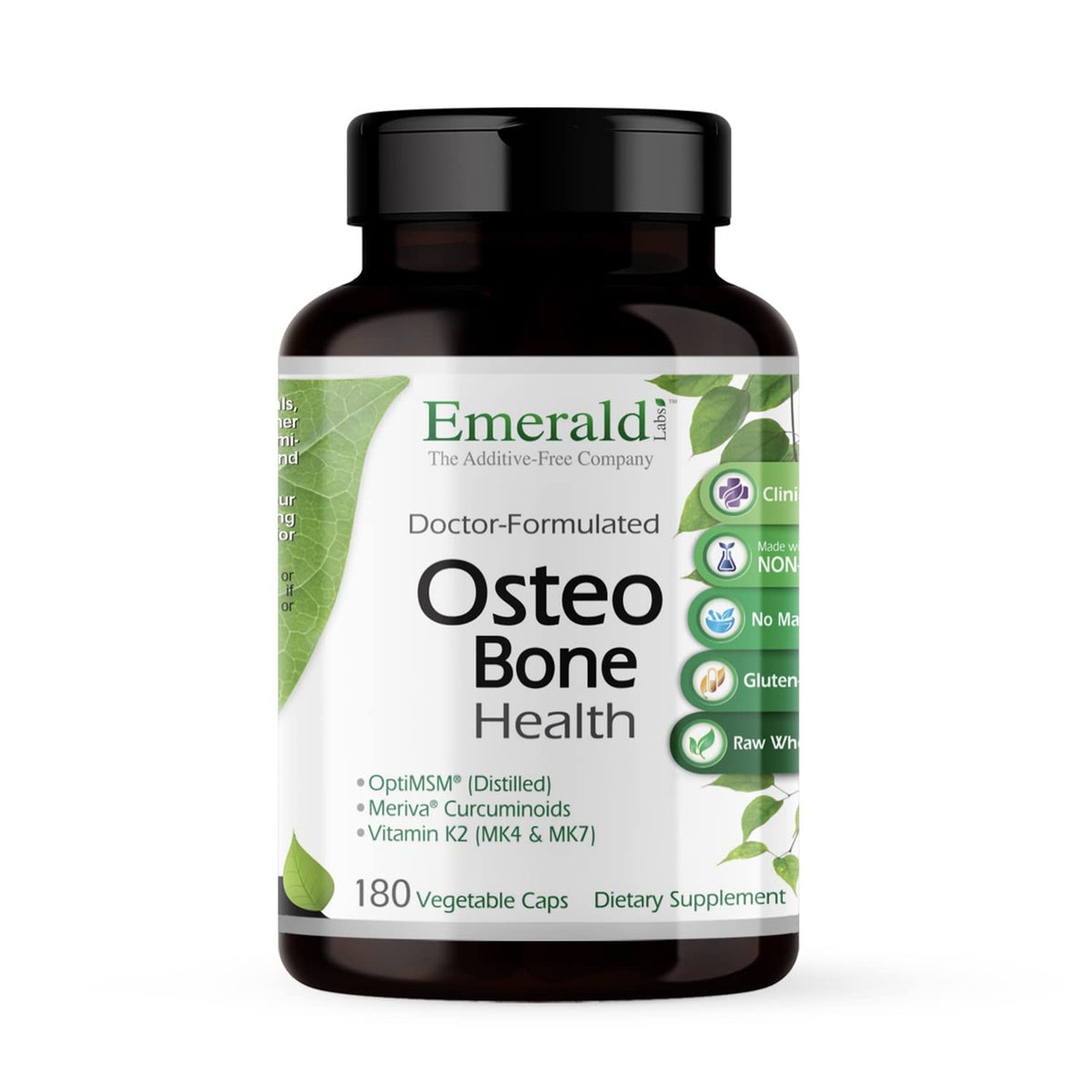 Bottle of Emerald Labs Osteo Bone Health with 180 vegan capsules