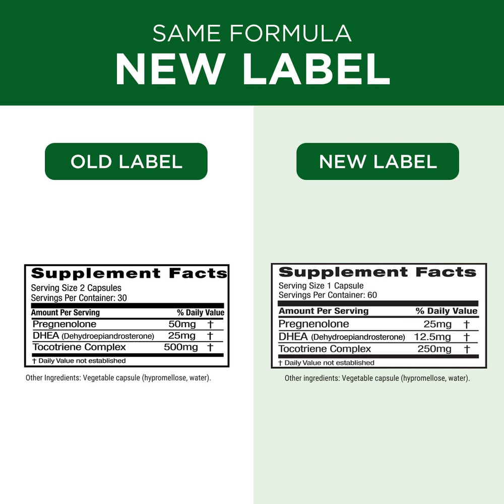 Gluten-free icon on Emerald Labs Pregnenolone and DHEA bottle