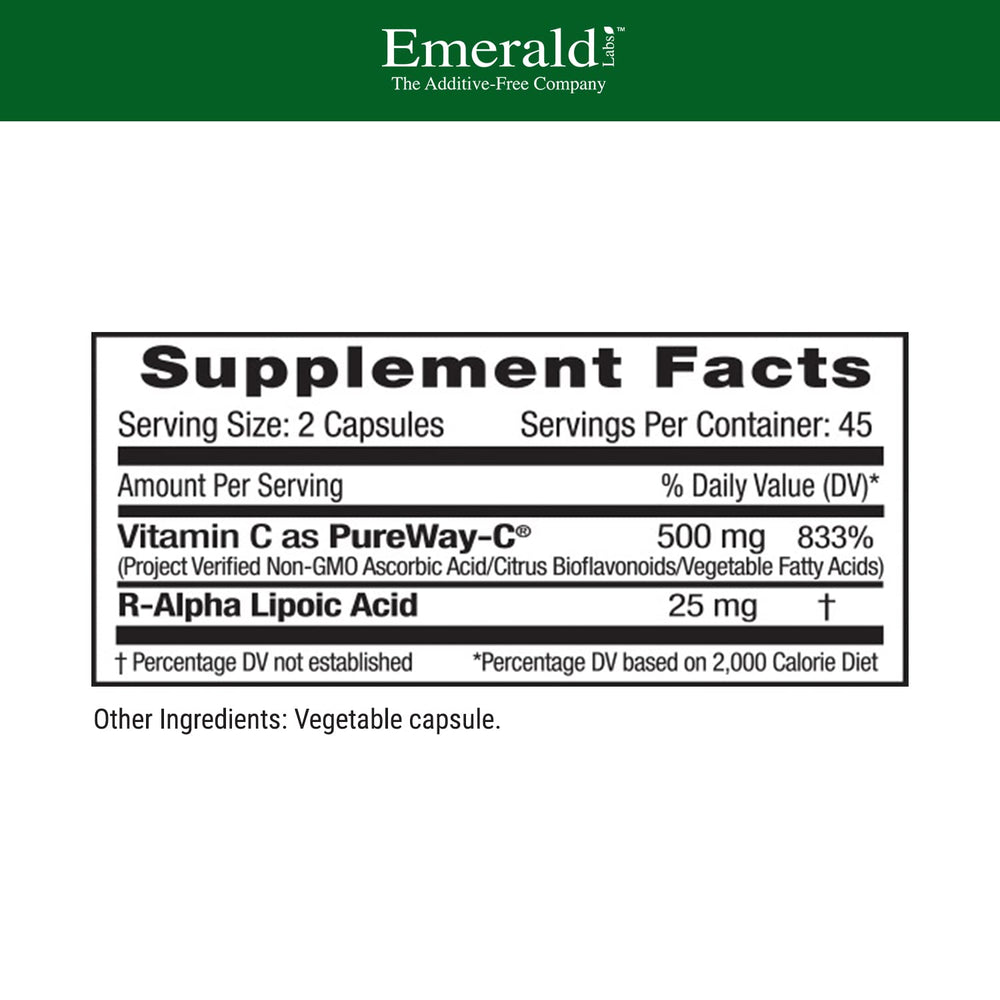 Bottle back label showing Supplement Facts and ingredients