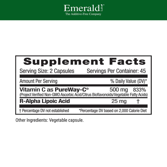 Bottle back label showing Supplement Facts and ingredients