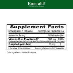 Bottle back label showing Supplement Facts and ingredients