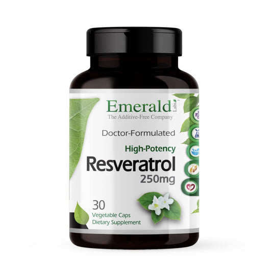 Emerald Labs Resveratrol bottle with 30 vegetable capsules