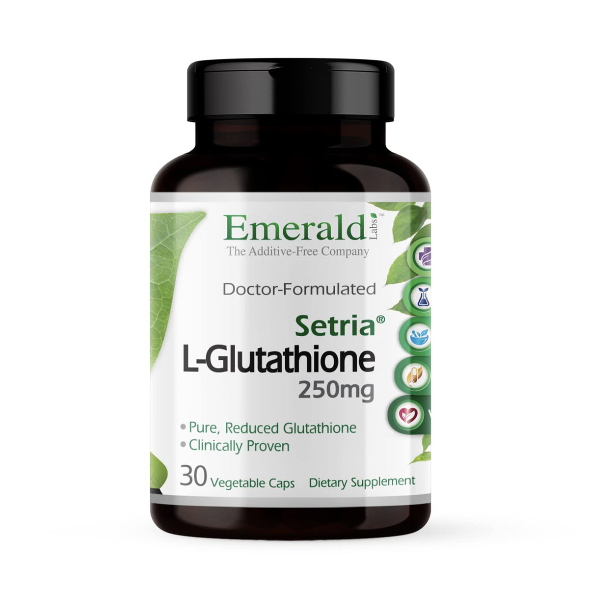 Front view of EMERALD LABS Setria L-Glutathione bottle
