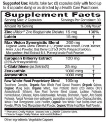 Vision Health product label with lutein and zeaxanthin