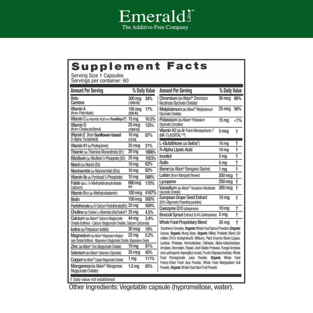 Emerald Labs Women's 45+ Multi capsules close-up for immune support and bone health.