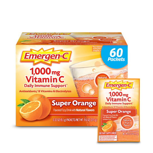 Emergen-C 1000mg Vitamin C Powder, Super Orange flavor, 60-count package