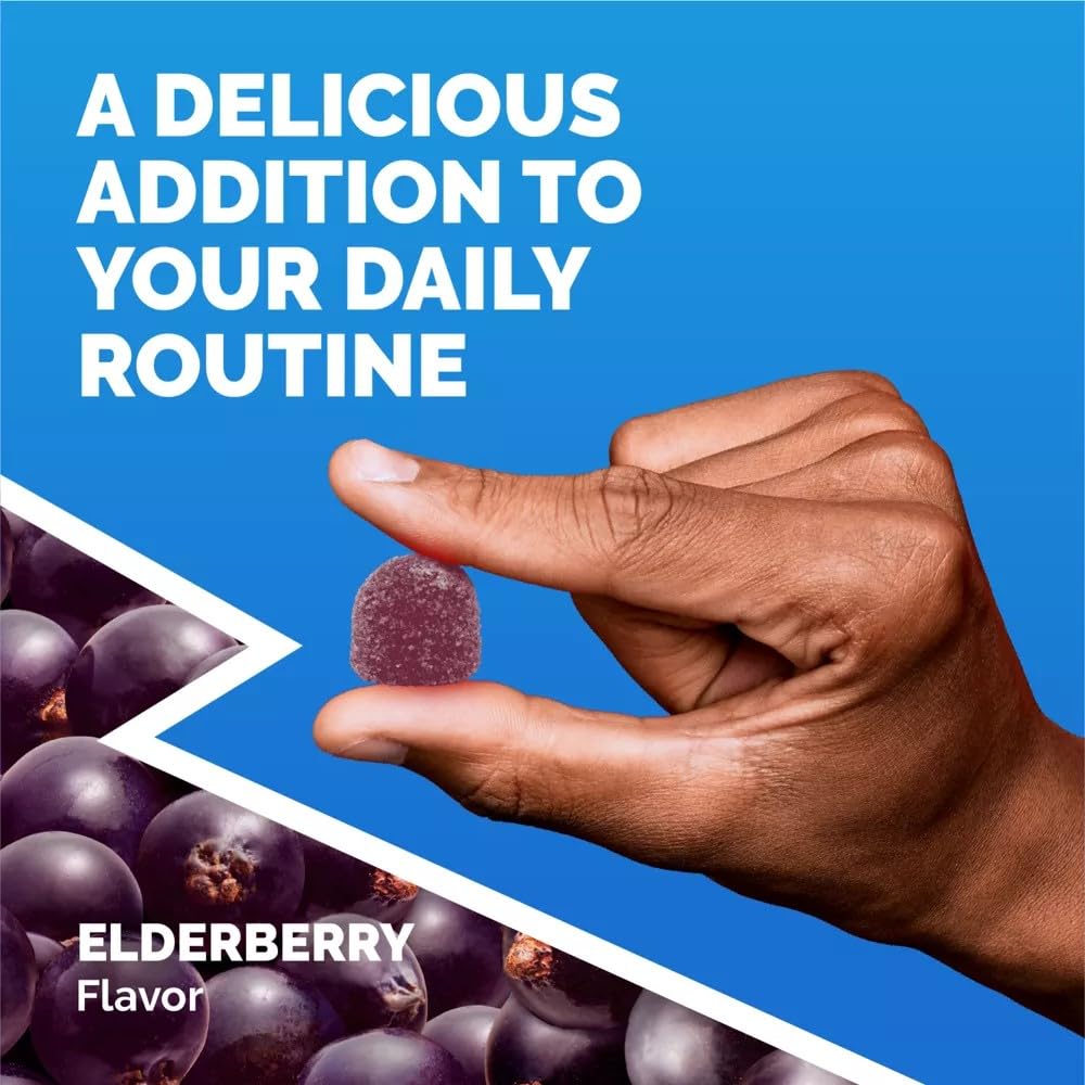Close-up of Emergen-C Immune+ Gummies Elderberry real elderberry juice concentrate