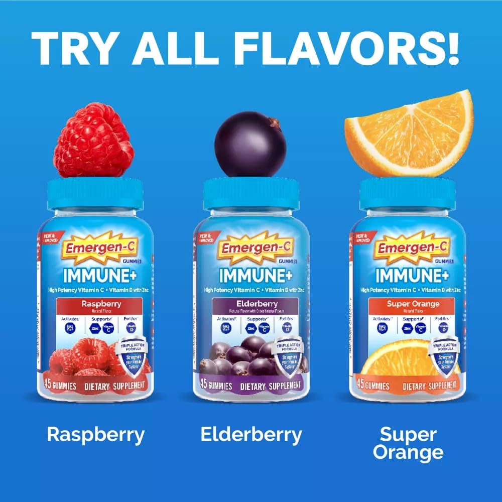 Nutrition facts panel for Emergen-C Immune+ Gummies Elderberry