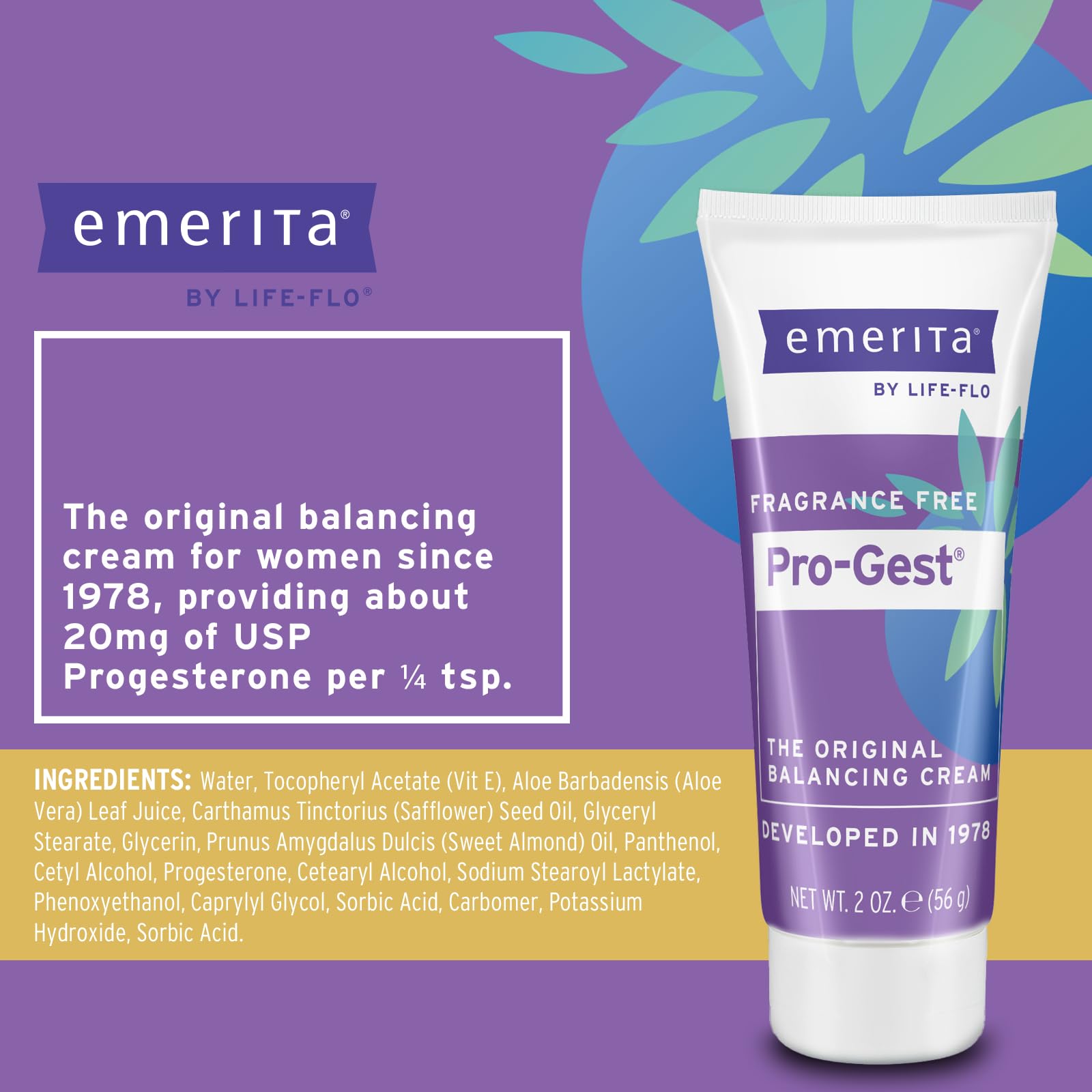 Emerita Pro-Gest Balancing Cream dispense in palm suitable for chest or abdomen application