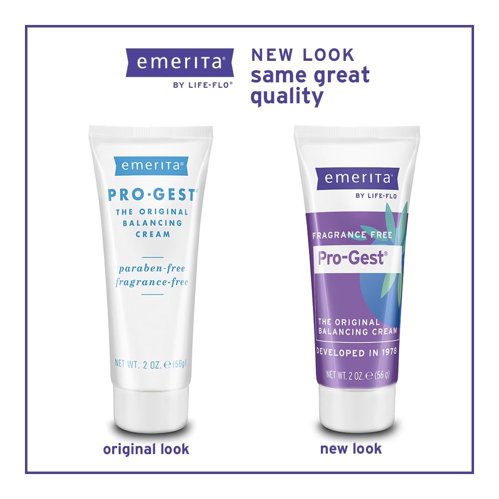 Emerita Pro-Gest Balancing Cream label highlights USP progesterone and natural ingredients