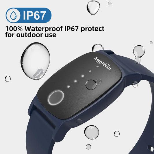 EmeTerm Explore wristband navy blue on-wrist, discreet anti-nausea support during travel