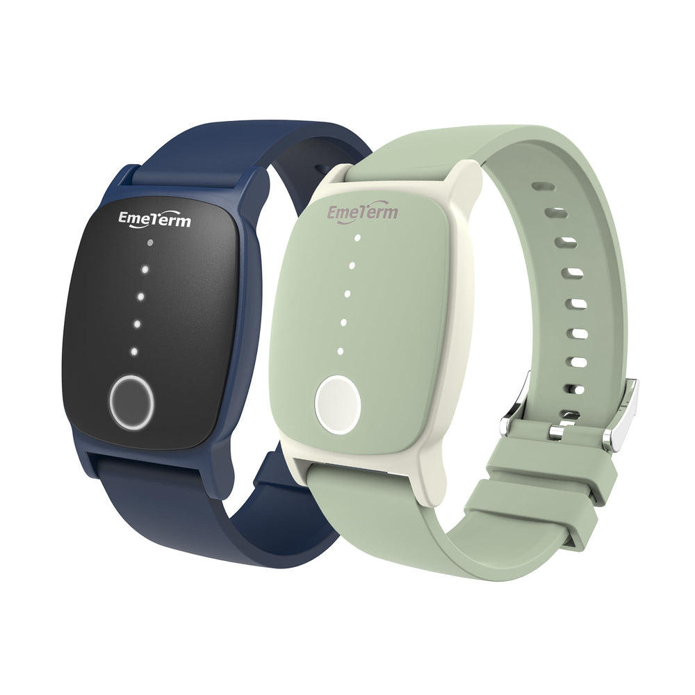 EmeTerm Explore wristband packaging shows portable drug-free nausea relief.