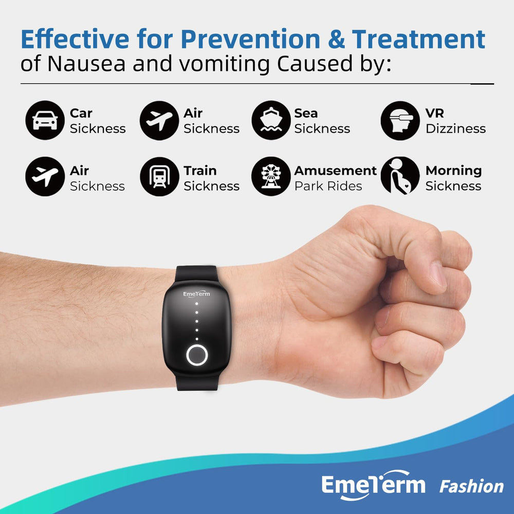 EmeTerm Fashion packaging box highlighting easy-to-use motion sickness solution