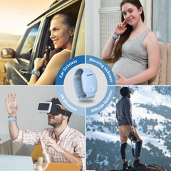 Travel-ready setup shown for motion sickness relief on the go