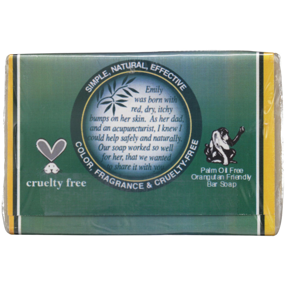 Emily Skin Soothing Soap unscented ingredients shot highlights natural oils that nourish skin