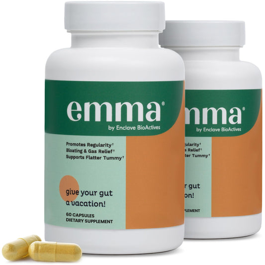 Emma Gut Health bottle front featuring the 2-pack for balanced digestion potential