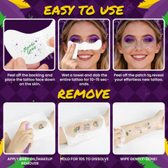 EMOME Mardi Gras glitter body tattoos pack with vibrant colors