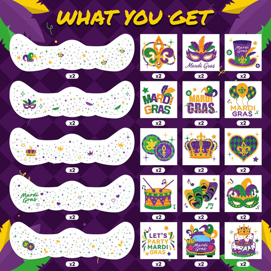 EMOME Mardi Gras tattoos with beads mask designs for party looks